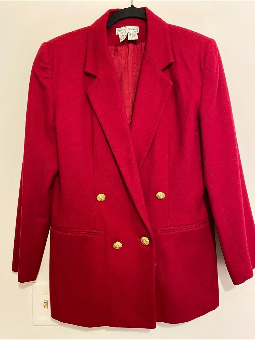 Stephanie Andrews Double-Breasted Wool Blazer in Dark Red Size 10 Like New